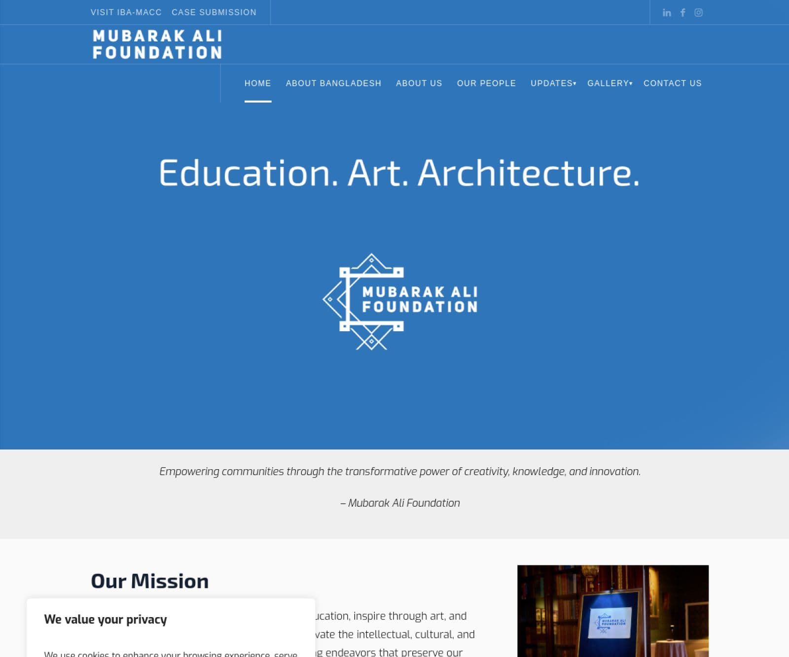 Mubaraka Ali Foundation website screenshot